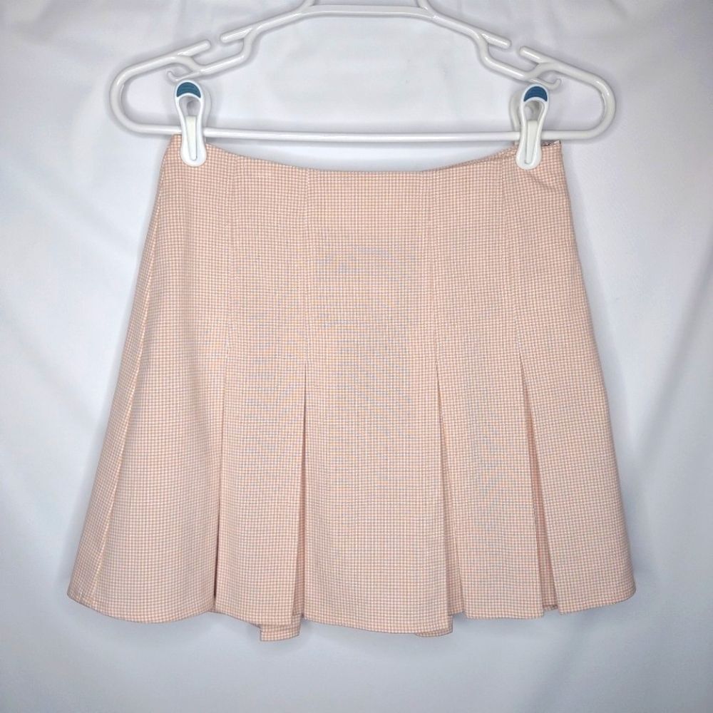 NWT Le Lis Gingham Pleated Mini Skirt Sz S